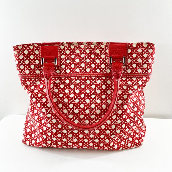 Kate Spade Geo Print Large Tote Bag Purse Red White - Picture 5 of 11